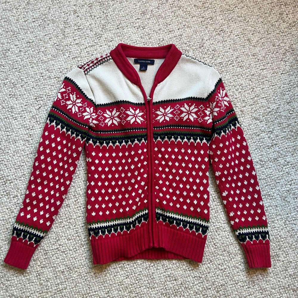 Lands' End Festive Red and White Cardigan